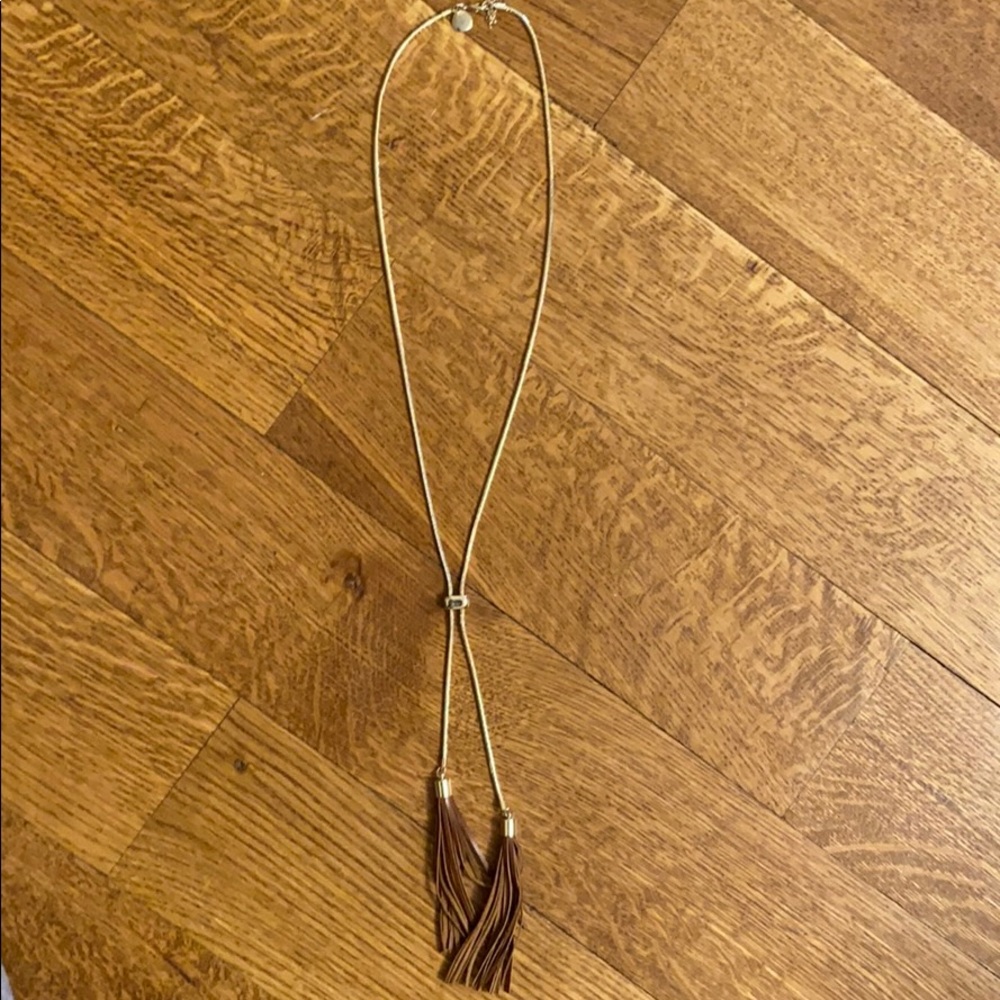 NWOT WHBM gold necklace with leather accent.